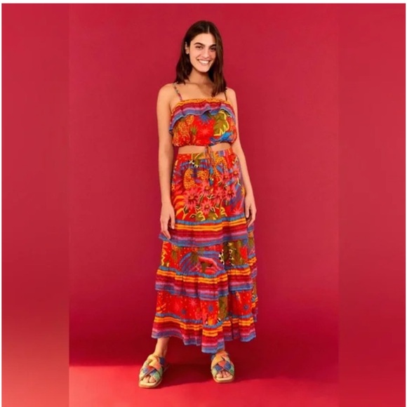 FARM RIO Red Multi Floral Maxi Skirt 2PC Set SZ: L - Picture 1 of 7